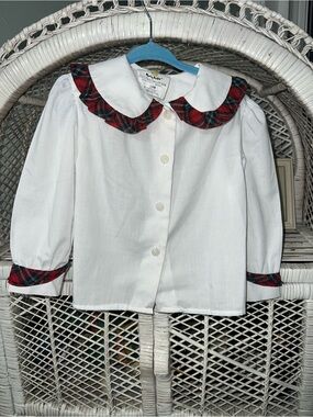 Vintage white button up with plaid Peter Pan collar and cuffs